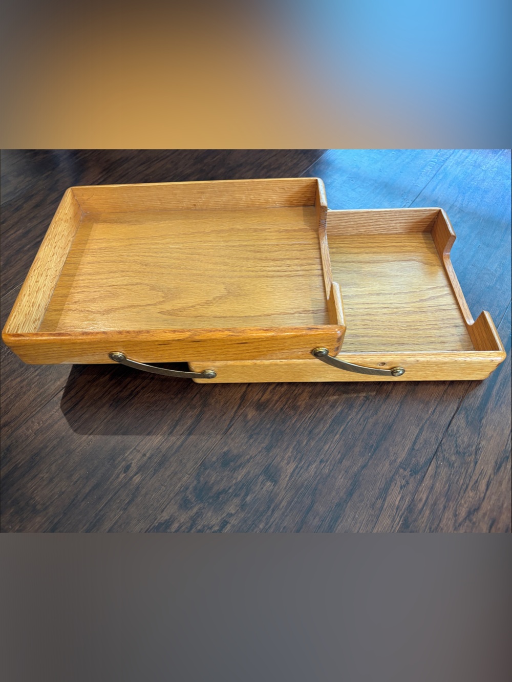 Vintage Tiered Oak Wood Desk Organizer